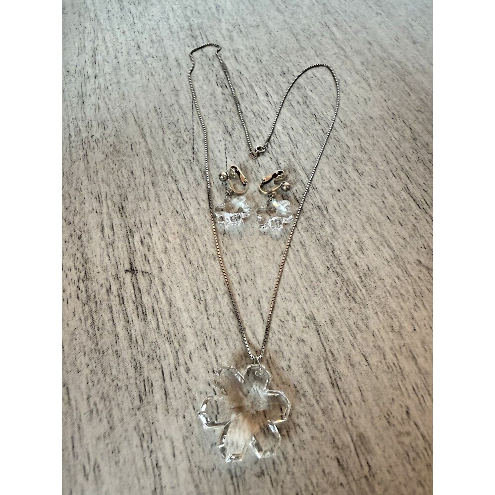 IBB 925 Sterling Silver Quartz Crystal Snowflake Pendant Necklace Earrings Set - Picture 10 of 16
